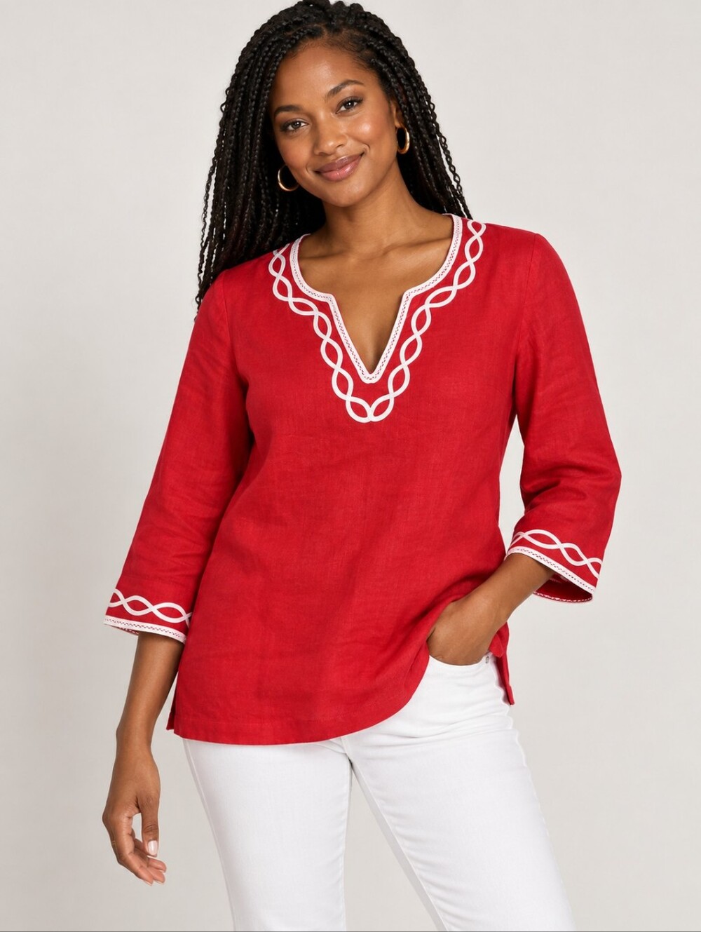 ❤ TALBOTS EMBROIDERED LINEN TUNIC TOP, SMALL
